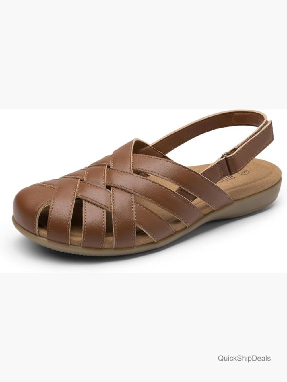 Closed Toe Sandals with Arch Support Adjustable Strap PU Leather Flat